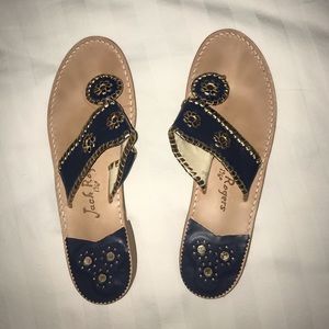 Jack Rodgers Blue and Gold Sandals